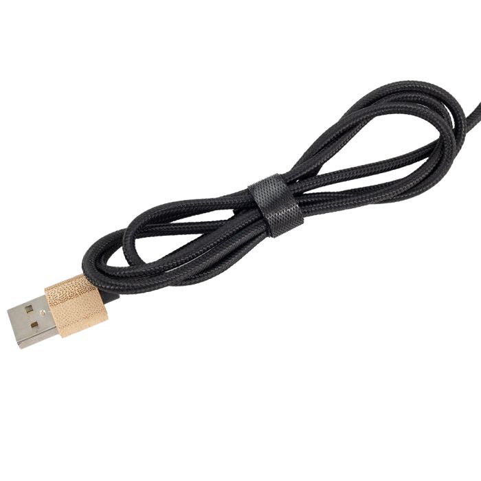 3-in-1 cable with illuminated logo in a wooden casing, LH-ZMU06