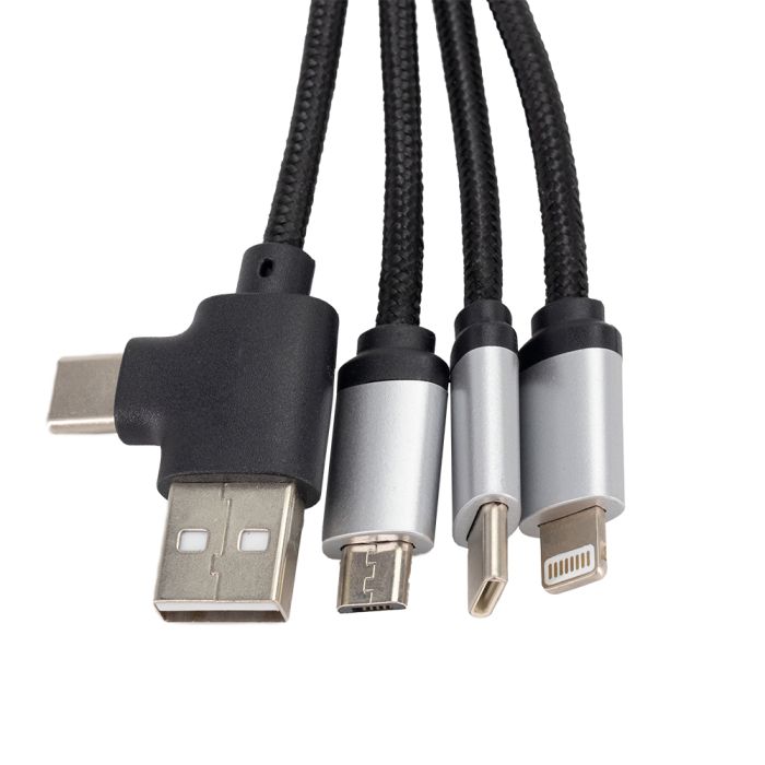 4-in-1 cable with illuminated logo in a wooden casing, LH-ZMU05