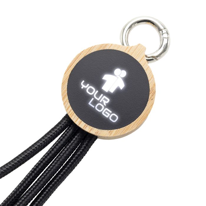 4-in-1 cable with illuminated logo in a wooden casing, LH-ZMU05