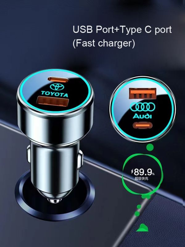 Car charger with enlighted logo for engraving