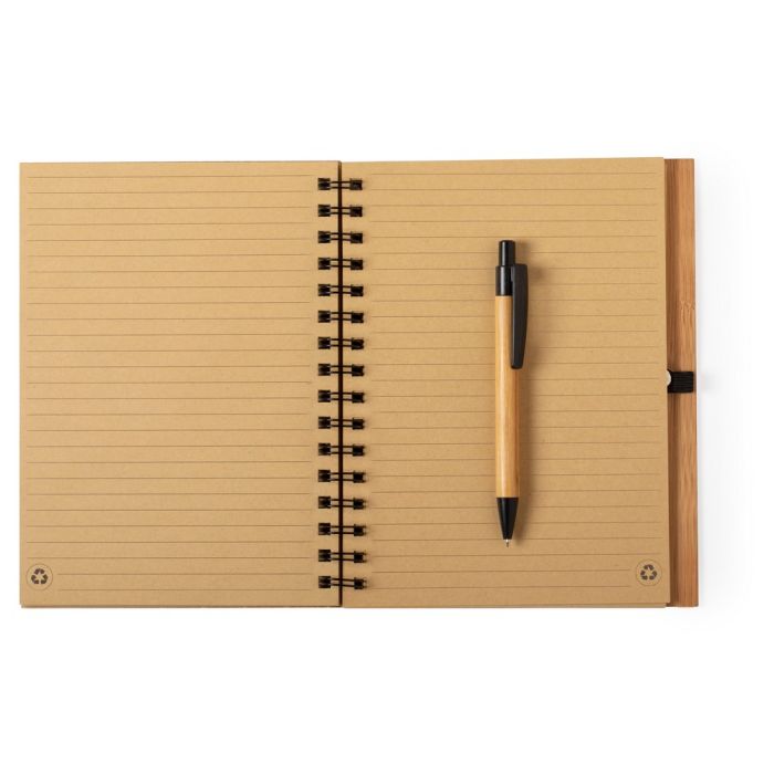 Bamboo notebook approx. A5 with ball pen