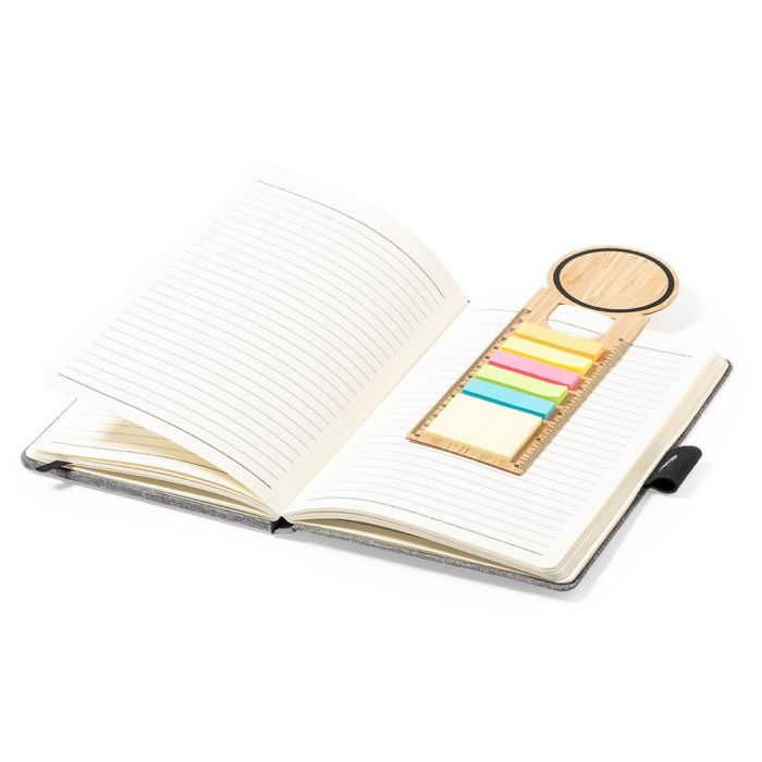 Bamboo memo holder, sticky notes, bookmark, ruler, notebook