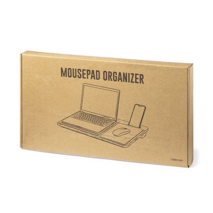 Bamboo desk organizer, laptop stand, phone stand, cork mouse pad