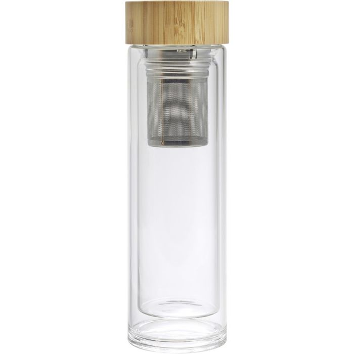 Glass thermos 420 ml with sieve stopping dregs