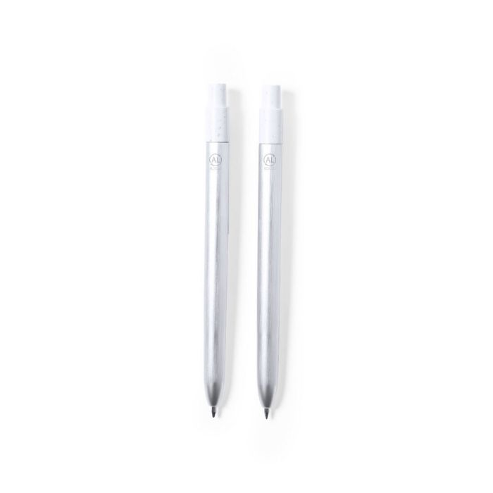 Recycled aluminium writing set, ball pen and roller ball pen