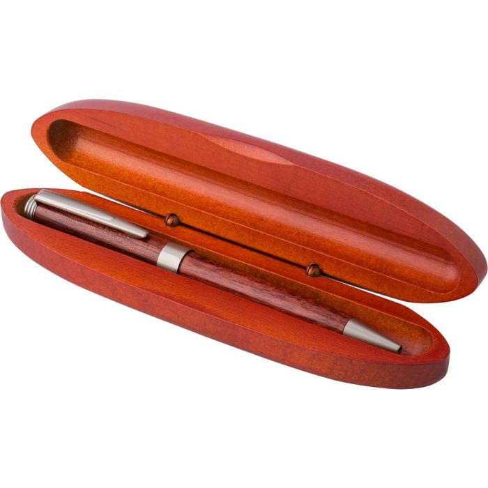 Twist action ball pen in wooden case