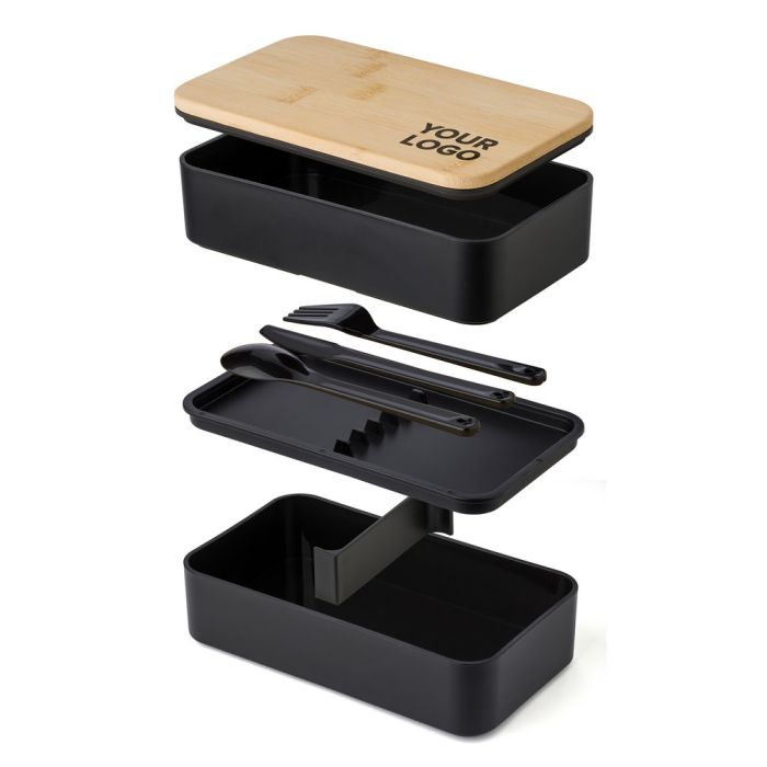 Lunch boxes 2 in 1, 2x400 ml, bamboo lid, cutlery
