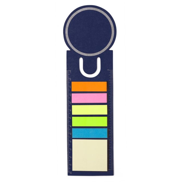 Memo holder, sticky notes, bookmark, notebook, ruler