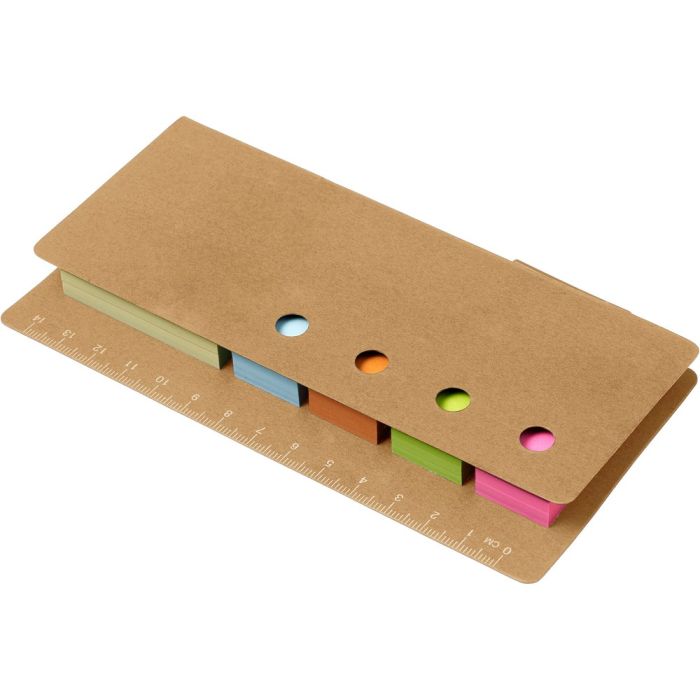 Memo holder, ruler, sticky notes, ball pen