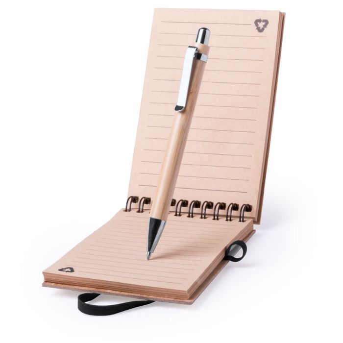 Bamboo notebook A6 with ball pen