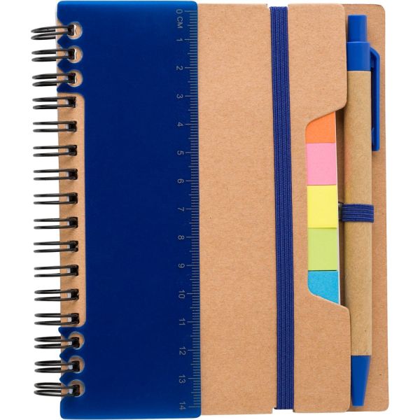 Memo holder, notebook, ball pen, ruler, sticky notes