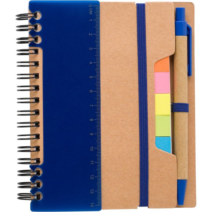 Memo holder, notebook, ball pen, ruler, sticky notes