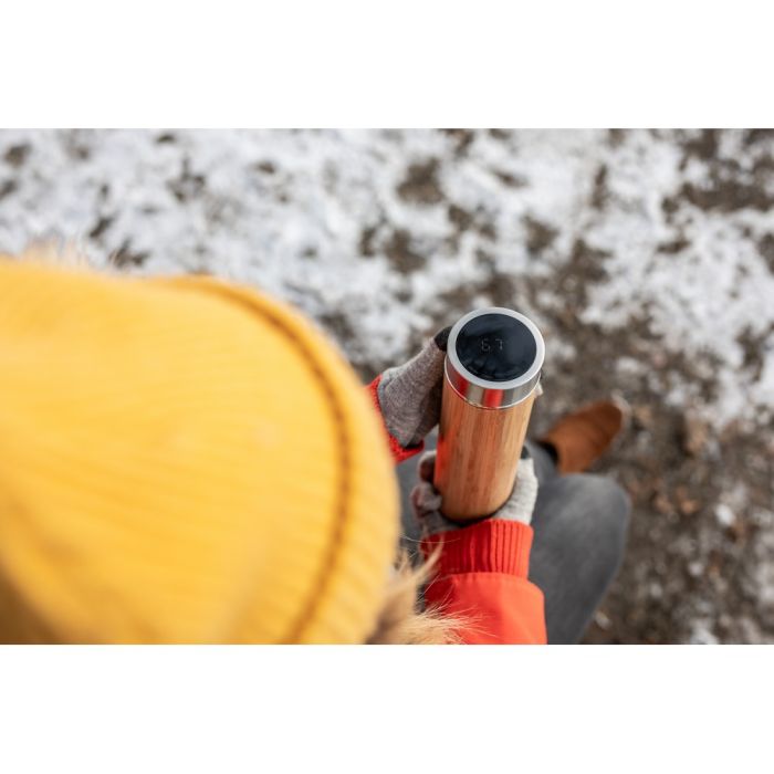 Bamboo thermos 500 ml with sieve stopping dregs and touch digital beverage temperature display | Georgia