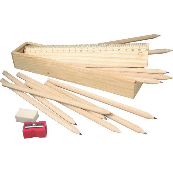 School set, pencil case, 12 pencils, ruler, eraser and pencil sharpener