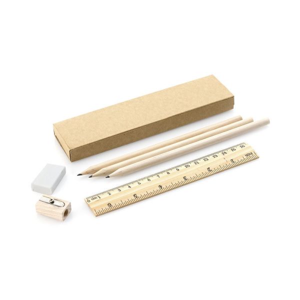 School set, pencil case, 3 pencils, ruler, eraser and pencil sharpener