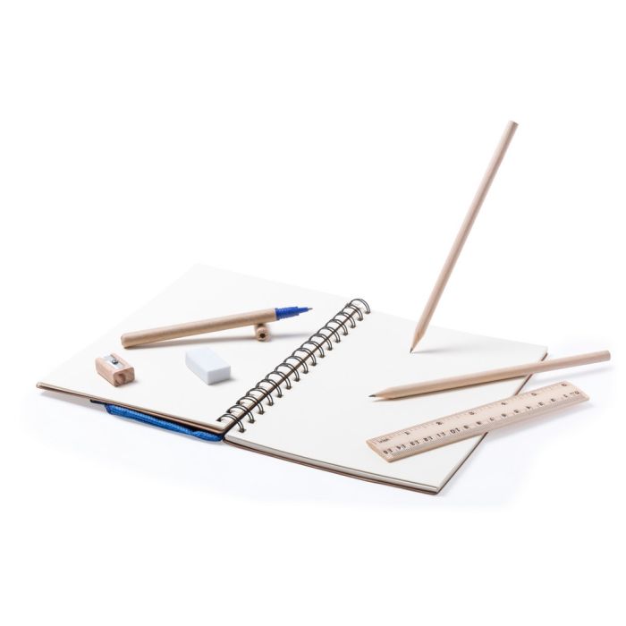 School set, pencil case, 2 pencils, ball pen, notebook, ruler, eraser and pencil sharpener