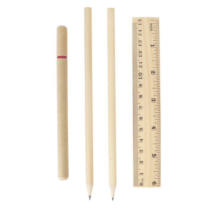 School set, pencil case, 2 pencils, ball pen, notebook, ruler, eraser and pencil sharpener