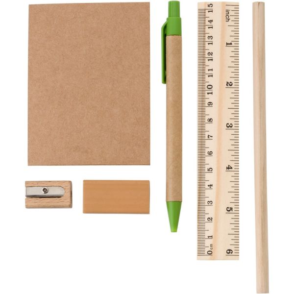School set, pencil case, pencil, ball pen, notebook, ruler, eraser and pencil sharpener